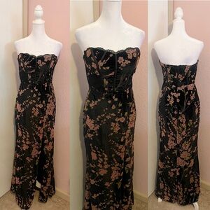 Luxurious Allure Black Burnout Velvet Strapless Maxi Dress